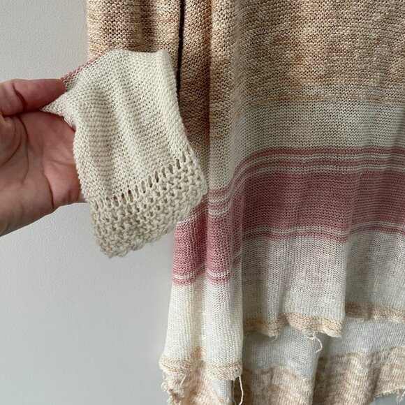 Free People Striped Distressed Knit High Low Hem Mini Sweater Tunic Cream Small - Picture 5 of 8